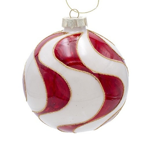 [600-48835] CRISTAL CARAMELO-ESTILO BOLA ADORNO CON ROJO ESPIRALES, JUEGO 4UDS, 10CM