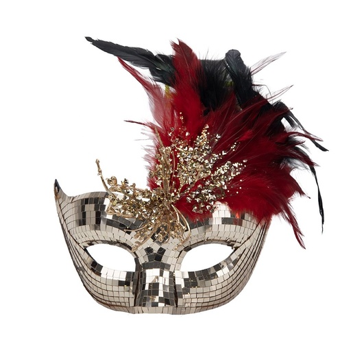 [600-49032] BARROCO MÁSCARA, CHAMPÁN, CON PLUMAS, 18X16X26CM