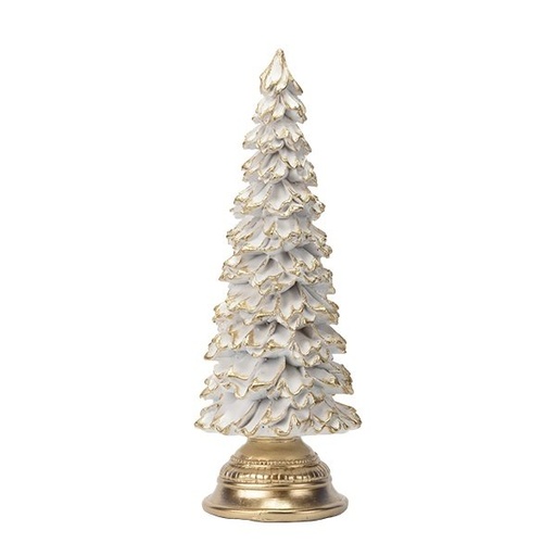 [600-48651] BATIDO CREMA ÁRBOL DE NAVIDAD, BLANCO CON DORADO PURPURINA, POLIRRESINA, 10.5X10.5X29.5CM