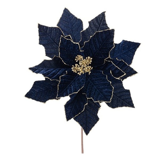 [600-48700] FLOR DE PASCUA, INTENSO AZUL, TERCIOPELO, CON DORADO DETALLES, 47X45CM
