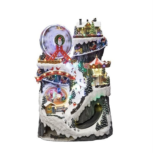 [600-48583] INVIERNO ATRACCIONES PARQUE CON NORIA RUEDA, TREN Y CARRUSEL, CON MÚSICA Y MOVIMIENTO, CON ADAPTADOR, 49.5X44.5X75.5CM