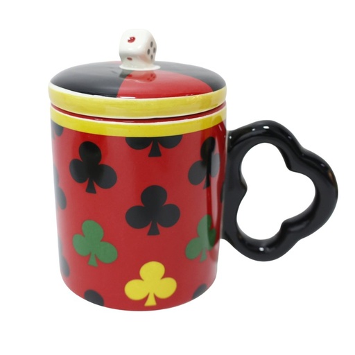 [600-48762] CERÁMICA TAZA CON TAPA Y TRÉBOL-CON FORMA ASA, 14X9X13CM