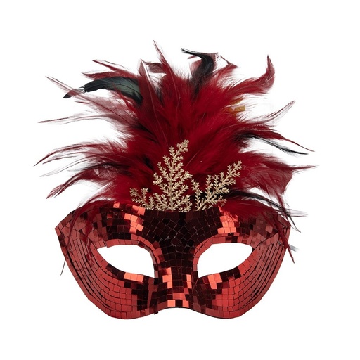 [600-49033] BARROCO MÁSCARA, ROJO, CON PLUMAS, 18X16X26CM